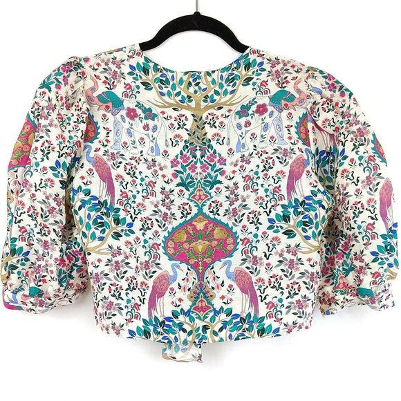 NWOT ♡ Sandro Paris ♡ Iram Linen and Shantung Silk Blend Cropped Blouse - Picture 4 of 7